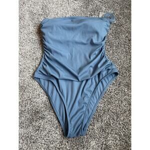Shade & Shore Women’s Blue High Leg Cheeky One Piece Swimsuit Large NWT